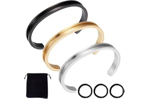 UNICRAFTALE 3 Pulsera de Lazo para el Cabello de 3 coloresBrazaletes Ranurados de Acero Inoxidable Interior de 4 mmBrazalete AbiertoBrazaletes Vacíos de MetalPulsera con Incrustaciones de Cuero