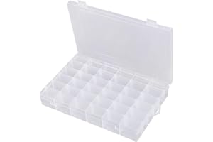 CELMAN Sortierbox für Kleinteile und Bastelbedarf, Aufbewahrungsbox mit 36 Fächern (5x3 cm) 27,5 cm x 17,5 cm x 4,5 cm, Transparenter Sortimentskasten für Perlen, Schmuck, Büro- und Nähzubehör