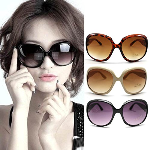 Mode Damen Sonnenbrillen Retro Vintage Große Gestellbrille Schatten Brillen (Schwarz) - 5