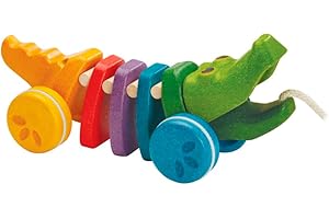 PlanToys Juguete de Arrastre Cocodrilo Bailarín - Animal de Arrastre Juguetes de Madera Bebé 1 Año - Juguete de Madera con Sonido Clic-Clac - Arcoíris
