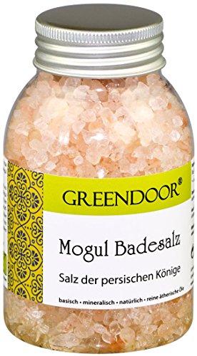 Mogul Badesalz - 300g, Salz der persischen Könige, mit reinen ätherischen Ölen, 100% natürlich, biologisch abbaubar, rosa Kristallsalz, hergestellt in der Greendoor Naturkosmetik Manufaktur in Deutschland, Badezusatz Natur, natürlich ohne Tierversuche