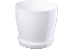 KADAX Maceta con plato, maceta redonda para interiores, elegante maceta de plástico, maceta ligera para flores y plantas para el hogar (20 cm de diámetro, color blanco)