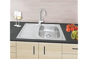 Omeere Fregadero de cocina de acero inoxidable 304 de 0,8 mm,Fregadero empotrado 1 seno 80 x 50 x20cm,pequeña rectangular (Escurridor a la izquierda)