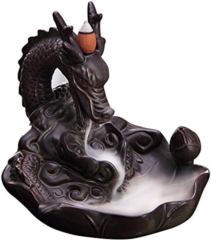 FrohLila Retro Ceramic Backflow Incense Holders, Vintage Handmade Porcelain Buddhist Dragon Incense Burner with Incense Stick Decoration for Home Office Yoga Meditation Prayer