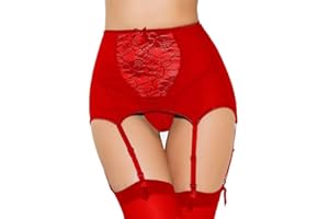 Satohom 3 Piezas Tirantes Transparentes Sexy para Mujer con 6 Clips Ajustables Tanga Corsé de Encaje de Cintura Alta Tirantes Tanga para Medias Lencería Ligas (Tirantes + Tanga + Medias) S-3XL