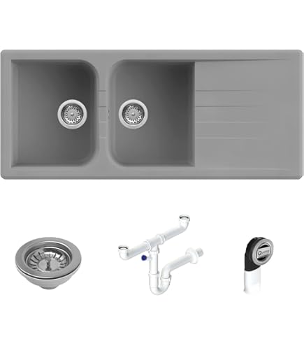 Lavello PLADOS SPAZIO 116.20 Due Vasche Pi&ugrave; Scolapiatti - Colore Nero Ebano - Base 80cm