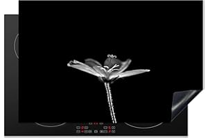 KitchenYeah© Protection Plaque Induction 78x52 cm Protege Deco Cuisine Cache Protège De Cuisson Accessoires Géranium - Noir - Blanc