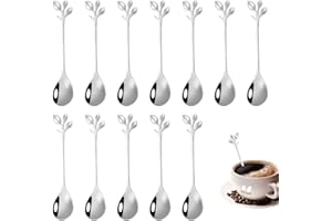 SYKEROUT 12 pezzi di cucchiaino da caffè in foglia di acciaio inossidabile, cucchiaino da tè Riutilizzabile in Acciaio Inossidabile Cucchiaino da caffè Cucchiaio da Zucchero, Cucchiaio per Mescolare (argento)…