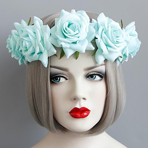 GCF® Garland Flower Wreath Woman Girls Floral Crown Tiaras Headband Rose Flower Bride Hairbands Party Hair Accessories , fd-87 mint green