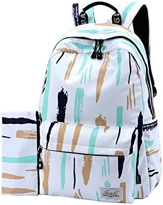 Uniui Canvas Backpack for Teenage Girls and Boys - Cute Cartoon Travel Bag 14" Laptop Rucksack Children Schoolbag Women Shoulder Bag (White-Brushes)