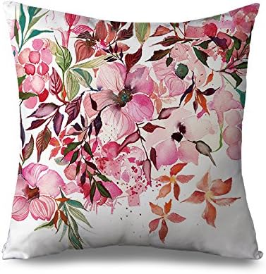 Shabby Chic Decor Pillow Case Decorative Pink Flower Pillow Cover with Zip Canvas Accent Throw Cushion Cover Case for Living Room Sofa Pillowcase Standard Size 18x18"