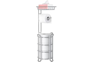 TREELEN Upgrade Toilet Paper Holder Standing, Chrome Freestanding Toilet Paper Roll Holders with Shelf, Toilet Tissue Holder for bathroom