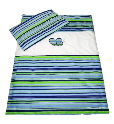 HEARTS 4 PCS BABY BEDDING SET - DUVET & DUVET COVER + PILLOW & PILLOWCASE (9. Navy strips / white)