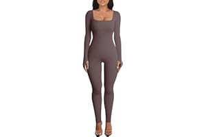 Litthing Women Yoga Jumpsuits Ribbed Knit Long Sleeve Square Neck Bodycon Jumpsuit Ladies Workout Outfits One-Piece Sports Suit Sportswear…