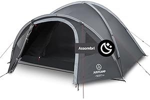JUSTCAMP Scott Tente Igloo 4 Personnes - Abri de Camping dôme Pliable, moustiquaire - compacte, Premium - 4 Places - Igloo Tent 4 Personne, Tente extérieure - 3 x 2,5 x 1,3 m - 4,5 kg - Gris/Noir