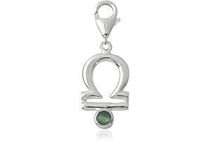 TEMPELWELT Charm Sternzeichen Anhänger Waage 22mm, 925 Sterling Silber mit Serpentin Edelstein grün, Sternbild für Armband Kette