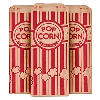 Stock Your Home Kraft Popcorn Bags (100 Pack) - Vintage Striped Popcorn Containers - Eco friendly Disposable Popcorn Bags - Recyclable Popcorn Bags For Movie Night, Theaters, Parties,Concession Stand