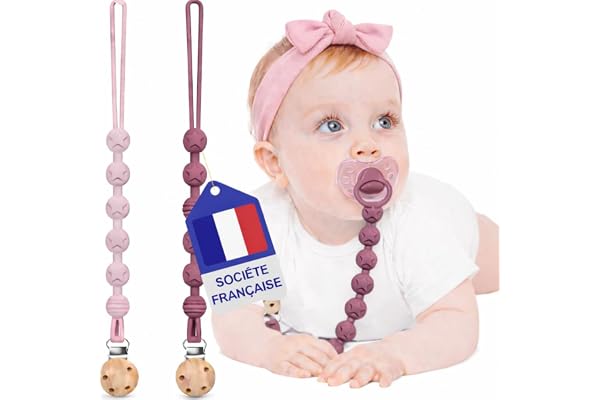 Attache Tetine (2 Couleurs) Attache Sucette - Accroche Tétine Bebe - Lot De 2 Accroches -Tétines En Silicone De Haute Qualité (Rose foncé/Rose clair)