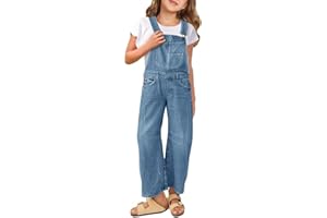 Haloumoning Denim Jumpsuit Mädchen Jeans Latzhose Kinder Ärmelloses Lange Hosen Overall Casual Loose Fit Strampler mit Taschen