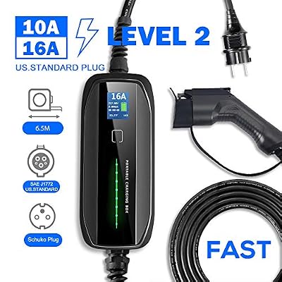 Morec EV Chargeur Norme américaine Portable commutable câble Chargement Box 10/16 A Type 1 Schuko 2 Broches Chargeur de Voiture électrique Evse (Euro Plug) 2.2/3.6kw, 6.5m ... ...