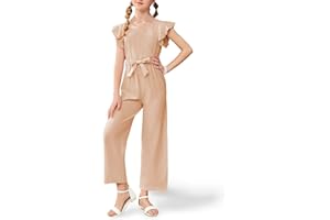UK loees Mädchen-Jumpsuit, Sommer, Kinder, lässig, modisch, Rüschen, Flügelärmel, Gürtel, weites Bein, Strampler