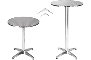 WILLONIN Table Basse carrée en Aluminium pour extérieur 60 x 60 cm avec Hauteur réglable 70/110 cm, Plateau en Acier Inoxydable, pour Bar, bistrot, Maison, Jardin, Restaurant (Ronde)
