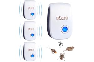 aiMaKE Repelente Ultrasónico de Plagas, 4 Pack Electrónico Repelente Mosquitos Insectos Control de Plagas, para Interiores Anti Ratones,Cucarachas, Moscas,Mosquitos, Arañas