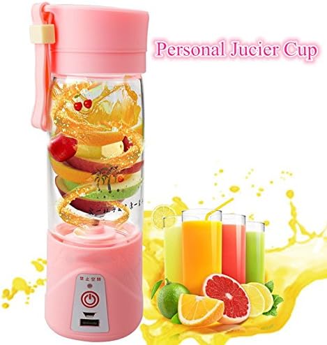 TOP Portable Blender USB Juicer Cup, 380ml Rechargeable Personal Blender Fruit and Vegetable Mixer with Power Bank For Home and Outdoor (Pink)