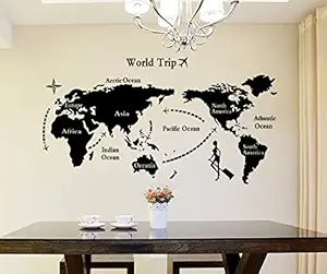 Decals Design World Map Wall Sticker (PVC Vinyl, 90 cm x 60 cm, Black)