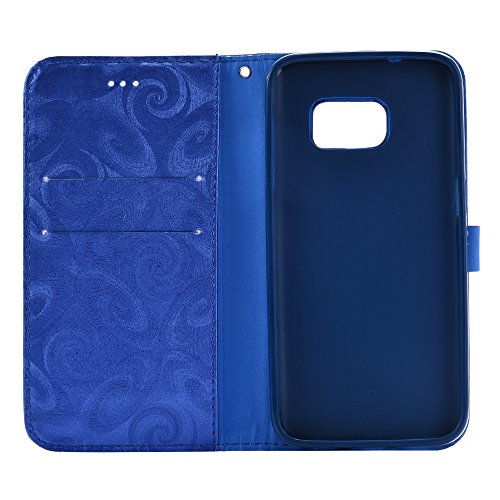 Samsung S7 Hülle, SpiritSun Ledertasche Schutzhülle für Samsung Galaxy S7 Liebe Herz Muster Bling Glitter Liquid Flüssig Schwimmend Design Folio PU Leder Tasche Case Cover Bookstyle mit Standfunktion und Kredit Kartenfächer – Blau - 3
