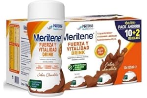 NESTLÉ HEALTH SCIENCE Nestle - Meritene Fuerza Y Vitalidad Drink Sabor Chocolate, 10X125Ml+Regalo 2X125Ml