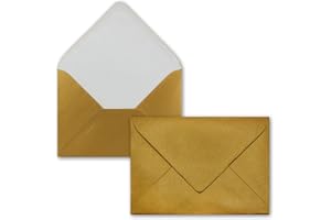 25 x kuvert B6–17,6 x 12,5 cm – guld – våtlimning med spetsig klaff – 90 g/m² – för bröllop, gratulationskort, inbjudningar