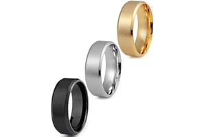 LOLIAS 3PCS Acero Inoxidable 8MM Anillo para Hombre Acabado Mate Pulido Banda de Compromiso Anillos de Abridor de Cerveza Conjunto Vintage para Hombre Negro Plata Oro Anillo de Boda Tamaño 14-30