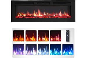 FLAMEKO 50" Wall Mounted Electric Fireplace, Wilton, Black | With 2 Heat Settings 900W-1800W, 9 LED Flame Colour Options and 