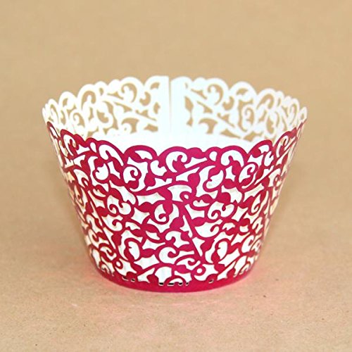 24 Cupcake Wrapper Filigrane glänzend pink