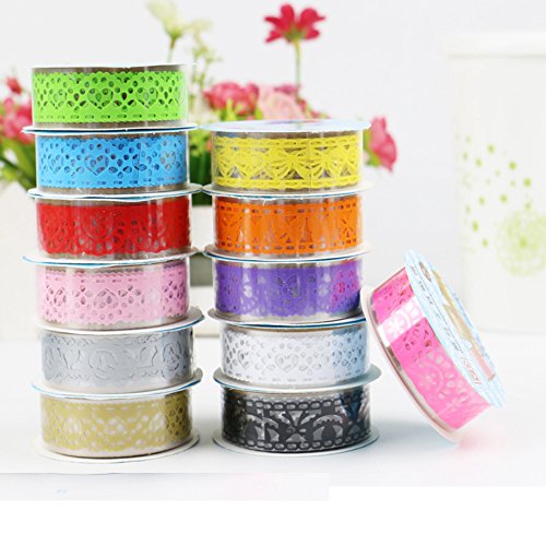 Multicolor Hohl Washi-Spitze-Muster Selbstklebende Spitze-Klebeband-Aufkleber für DIY und Dekoration, Set von 12