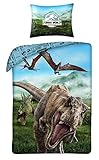 Halantex Parure de lit 100% Coton Original Jurassic World Dinosaur T-Rex Housse DE Couette 140x 200cm + Taie d'oreiller 70x90cm