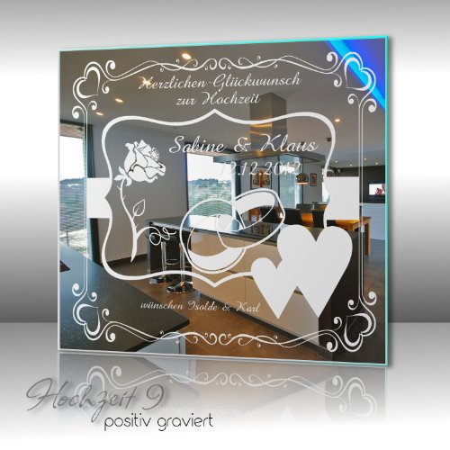 Motivspiegel Hochzeit 9 Spiegel mit Gravur Geschenk zur Hochzeit Wandbild Dekoration (30x30cm) - 2