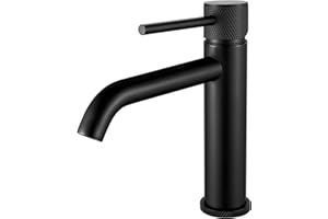 BOOXELY Robinet de Salle de Bain, Robinet Lavabo Noir, Mitigeur Lavabo Monocommande Modern, Robinetterie Lavabo avec Raccordement Eau Froide/Chaud, G3/8