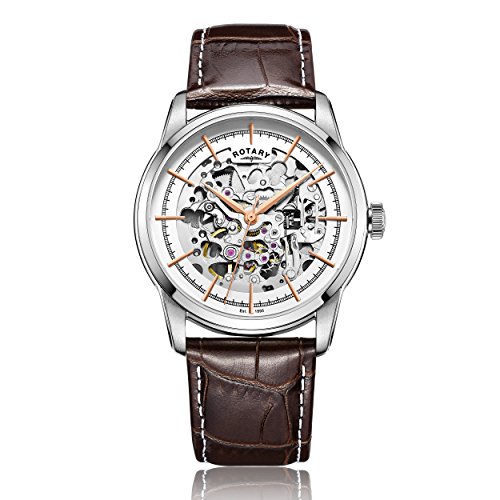 Rotary Men's Automatic Watch with Silver Dial Analogue Display and Brown Leather Strap GS00344/06