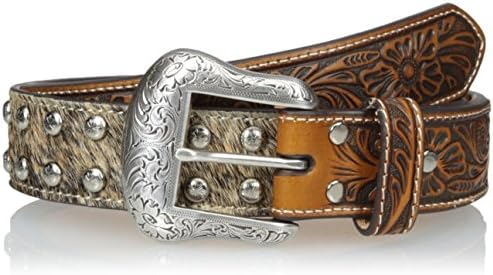 Nocona Boots Men's Nocona Hair Studded Edge Floral Billet Belt, Brown, 34