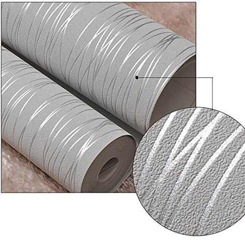 warmiehomy 3D texturierte sillk Tapete 10 m Fashion Wand Papier Streifen für Wohnzimmer Schlafzimmer silber grau - 3