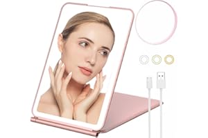 ICDLTJ Vanity Mirror with Lights, Light Up Makeup Mirror with 72 LED, 1x/10x Magnification Touch Screen Dimmable Lighting Rechargeable Magnifying Mirror for Handbag