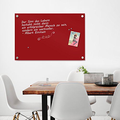 Luxus Glasmagnettafel in modernem Design | inkl. Magnete | mit Schwebeeffekt | Glas Magnettafel für Küche und Büro aus Sicherheitsglas | Rot 40×60 cm - 5