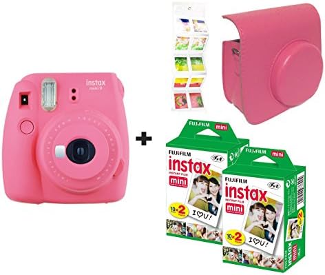 Fujifilm Instax Mini 9 + 40 Shots + Case + FREE Wall Album (Flamingo Pink)