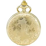 SEWOR Blumen Fall Shell Zifferblatt Japanisches Quarz-Uhrwerk Taschenuhr mit Fashion Double Kette (Metall & Leder) (Gold)