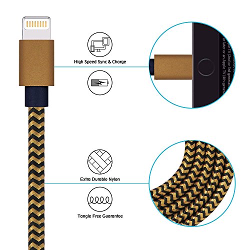 Ladekabel, Tankaye 3PCS-2M Nylon geflochtene Blitz auf USB Ladekabel Ladegerät für iPhone 7, 7plus, iPhone 6s, 6, 6plus, 6s plus, iPhone 5s, 5, 5c, SE, iPad & iPod und mehr (Kaffee+Schwarz) - 4