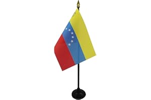 AZ FLAG Bandera de Mesa de Venezuela Antigua con Escudo 15x10cm - BANDERINA de DESPACHO VENEZUELANA con Armas 10 x 15 cm Punta Dorada