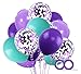 Produktbild MAKFORT 40 Stück Violett und Blauesgrün Luftballons mit Konfetti Ballons Lila und 2XLuftschlangen Helium Ballons für Hochzeit Geburstagsdeko Mädchen Meerjungfrau Party Babyparty Dekoration