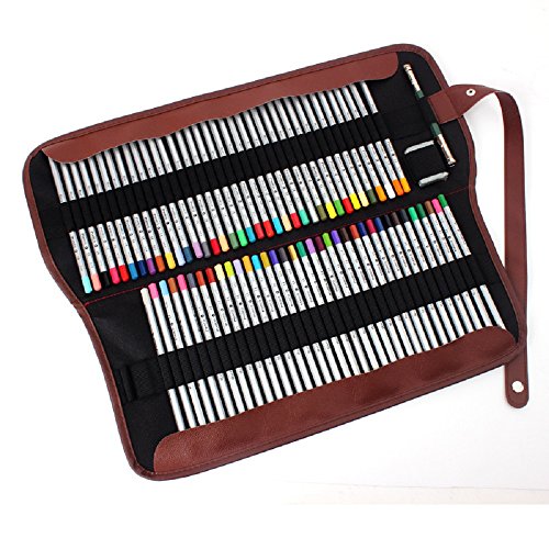 Cobee Federmäppchen Stiftrolle Rollmäppchen mit 72 Löchern Leder Mäppchen Pencilcase Stiftsammler für Buntstifte Bleistifte Schule Kunst